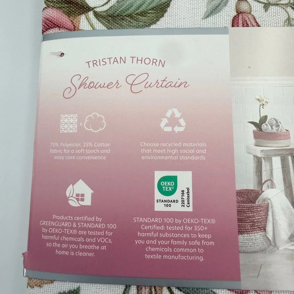 Colordrift Tristan Thorn Floral Shower Curtain 72x72 Pink Recycled Cotton Blend